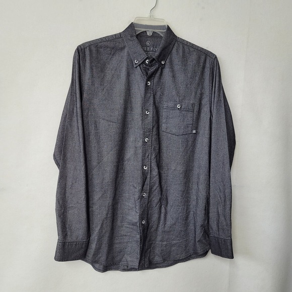 Free Fly Shirt Mens Large Sullivan Bamboo Stretch Button Up Charcoal Chambray - Picture 1 of 16